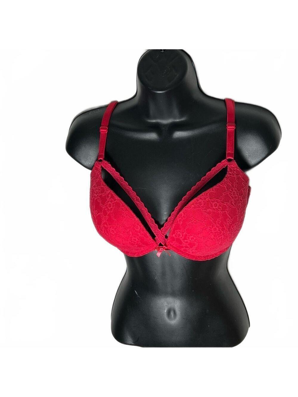 Victoria’s Secret Red Lace Push Up Bra 34DD Cut out Lace Accent Very Sexy